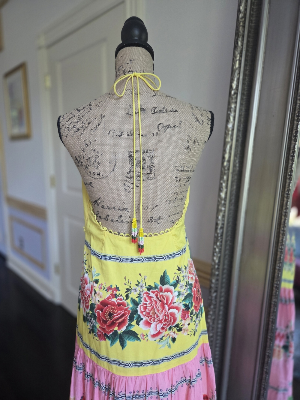 FARM Rio Yellow, Pink & Green Floral Halter Maxi Dress M - Picture 9 of 14